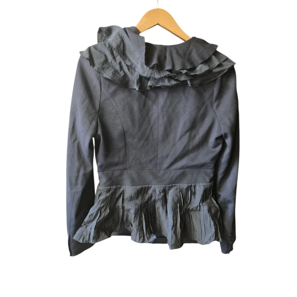 Aryn K. Button Up Blazer Ruffled Structured Large Gray - Picture 3 of 4